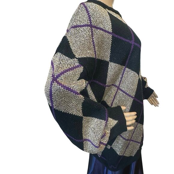 VTG 90s Metallic Argyle Crewneck Sweater Women’s Plus 24W Festive Holiday Party - Picture 3 of 13